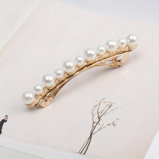 Faux Pearl Hair Clip Ponytail Headwear Sweet French Barrette Hair Accessories