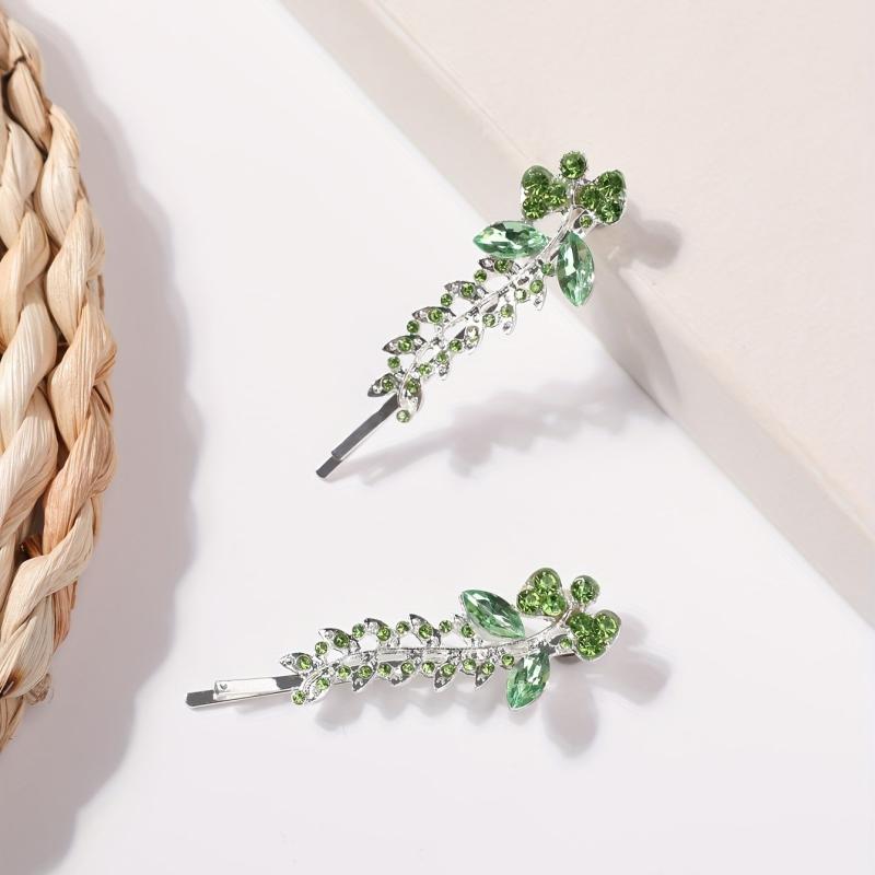 Green Rhinestone Hairpin Flower Hair Pin For Women Girls