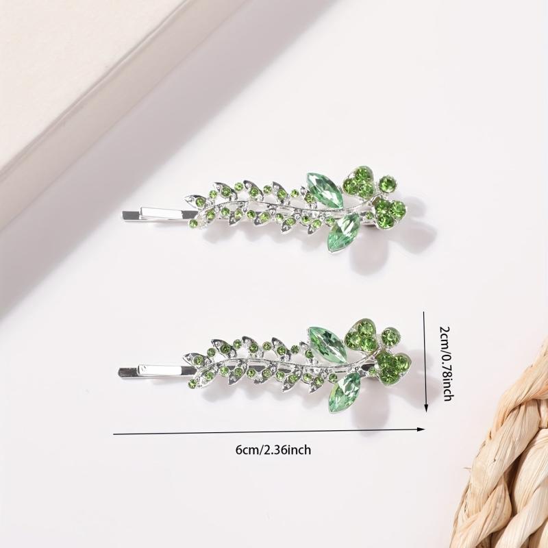 Green Rhinestone Hairpin Flower Hair Pin For Women Girls
