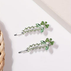 Green Rhinestone Hairpin Flower Hair Pin For Women Girls