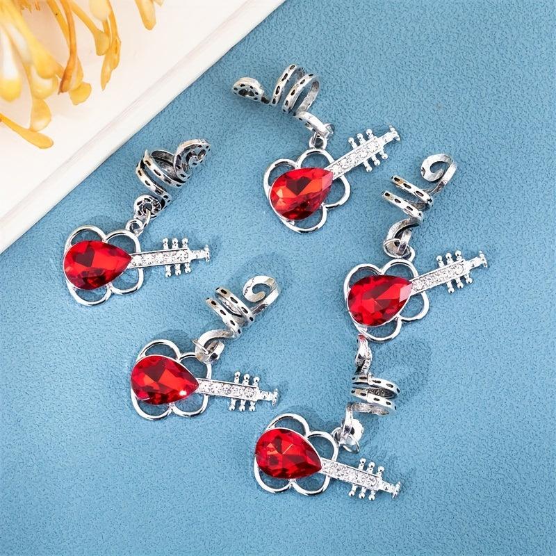 10pcs Guitar Braid Hair Beads Crystal Dreadlock Hair Ring Metal Hair Clip