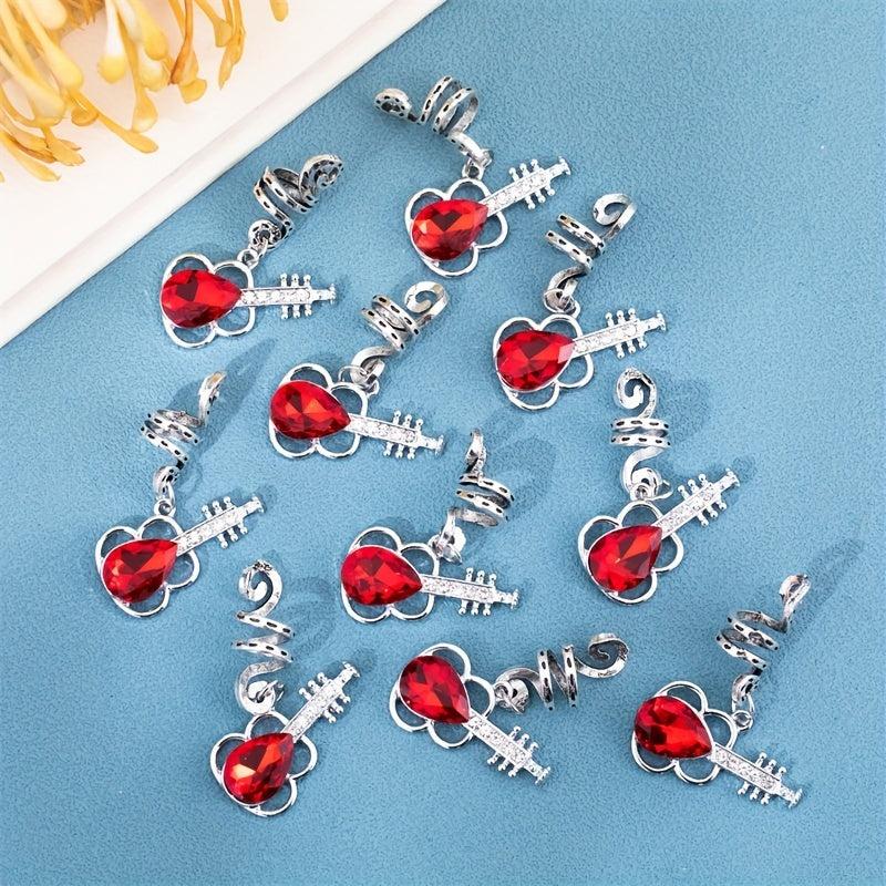 10pcs Guitar Braid Hair Beads Crystal Dreadlock Hair Ring Metal Hair Clip