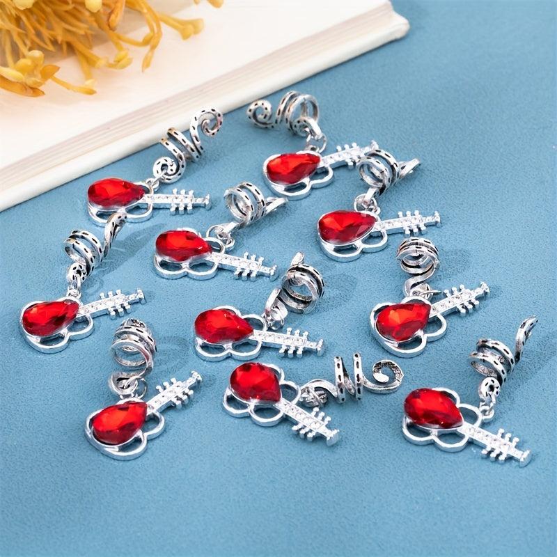 10pcs Guitar Braid Hair Beads Crystal Dreadlock Hair Ring Metal Hair Clip