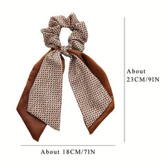 Flower Printed Ponytail Hair Band Double Layers Bowknot Hair Scrunchie