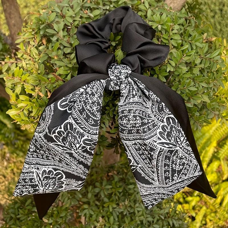 Flower Printed Ponytail Hair Band Double Layers Bowknot Hair Scrunchie