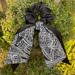 Flower Printed Ponytail Hair Band Double Layers Bowknot Hair Scrunchie
