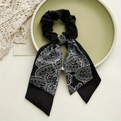 Flower Printed Ponytail Hair Band Double Layers Bowknot Hair Scrunchie