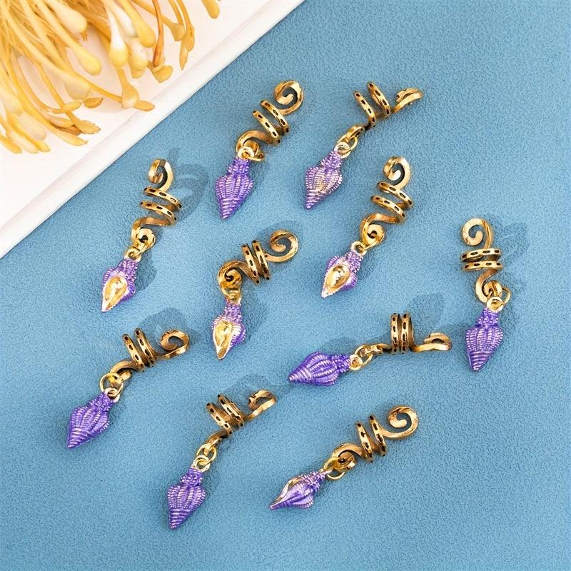 10pcs Enamel Conch Braid Hair Beads Dreadlock Hair Ring Oceans Series Hair