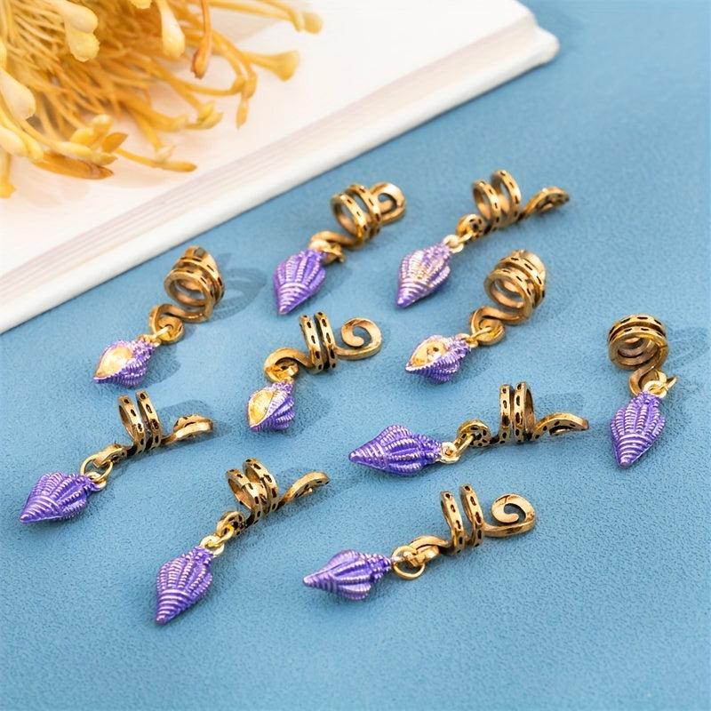 10pcs Enamel Conch Braid Hair Beads Dreadlock Hair Ring Oceans Series Hair