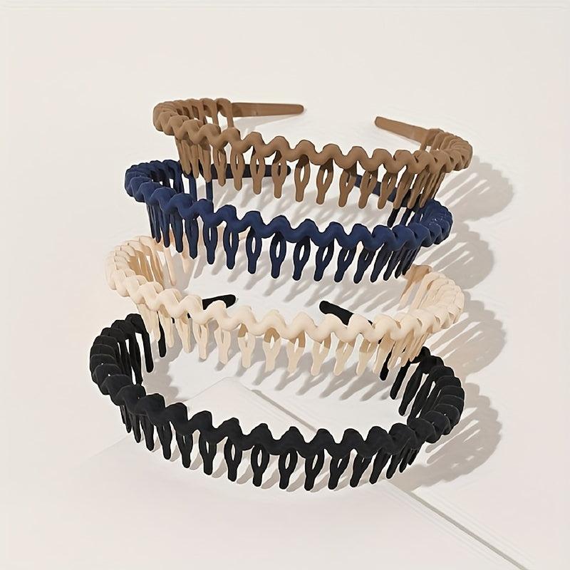 4pcs Tooth Headband Wavy Head Hoop Solid Headdress Hair Accessories For Women