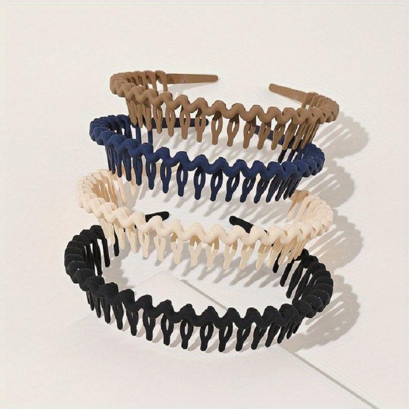 4pcs Tooth Headband Wavy Head Hoop Solid Headdress Hair Accessories For Women