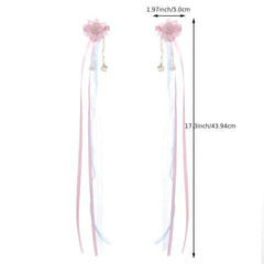 Vintage Pink Flower Streamer Hair Clip Cheongsam Hair Accessory