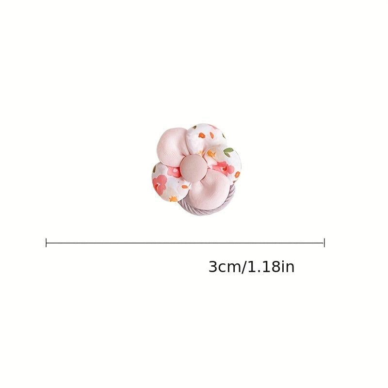 Baby Girl Flower Hair Tie Plaid Flower Print Elastic Ponytail Holder