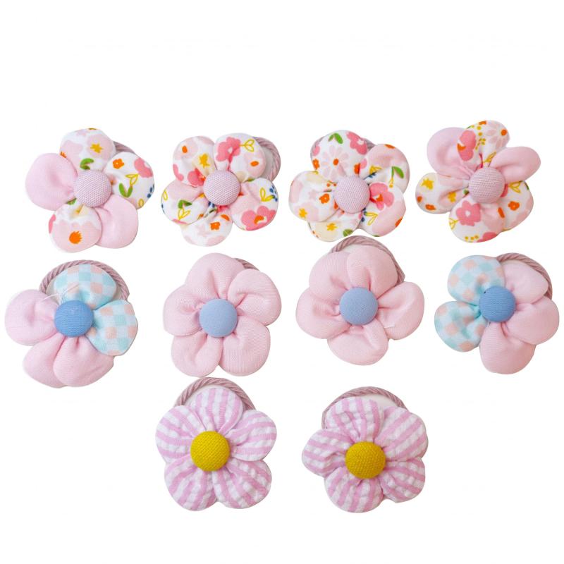 Baby Girl Flower Hair Tie Plaid Flower Print Elastic Ponytail Holder