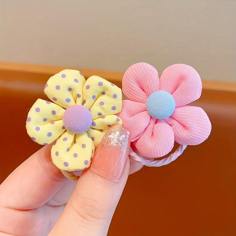 Baby Girl Flower Hair Tie Plaid Flower Print Elastic Ponytail Holder