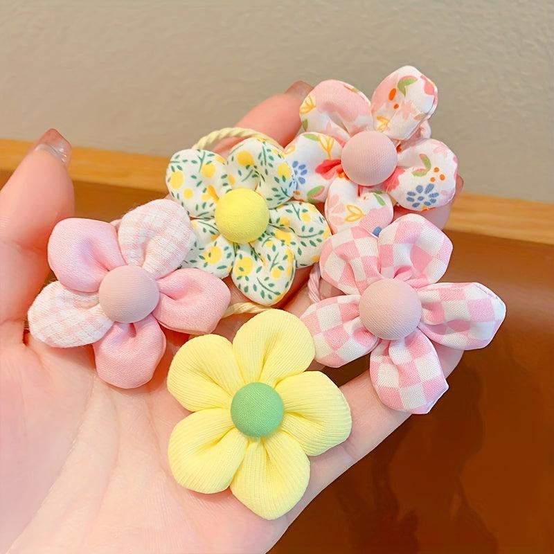 Baby Girl Flower Hair Tie Plaid Flower Print Elastic Ponytail Holder