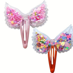 2pcs Colorful Wing Hair Clips Sequin Snap Hair Accessories For Kids