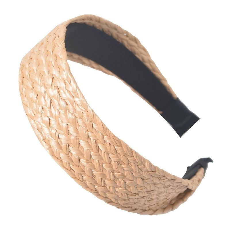 Wide Knotted Headband Straw Braided Hair Accessory for Women