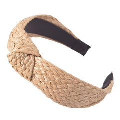 Wide Knotted Headband Straw Braided Hair Accessory for Women