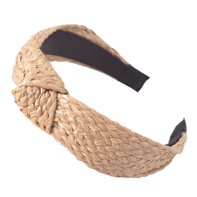 Wide Knotted Headband Straw Braided Hair Accessory for Women