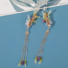 Purple Lily Flowers Hair Clip with Tassel - Ancient Style Hair Accessory