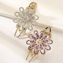 Vintage Flower Rhinestone Hair Claw Clip for Women Girls