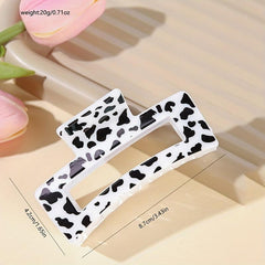 Cow Print Hair Claw Rectangle Frame Banana Clip Styling Accessory