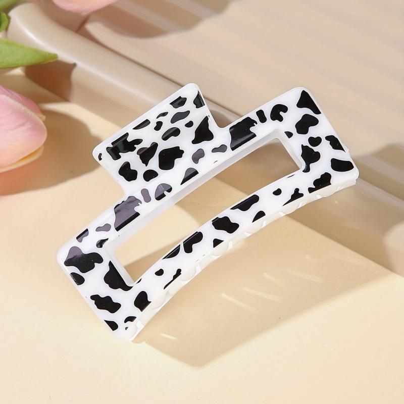 Cow Print Hair Claw Rectangle Frame Banana Clip Styling Accessory