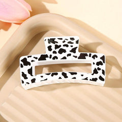 Cow Print Hair Claw Rectangle Frame Banana Clip Styling Accessory