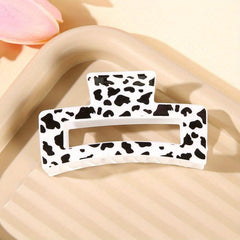 Cow Print Hair Claw Rectangle Frame Banana Clip Styling Accessory