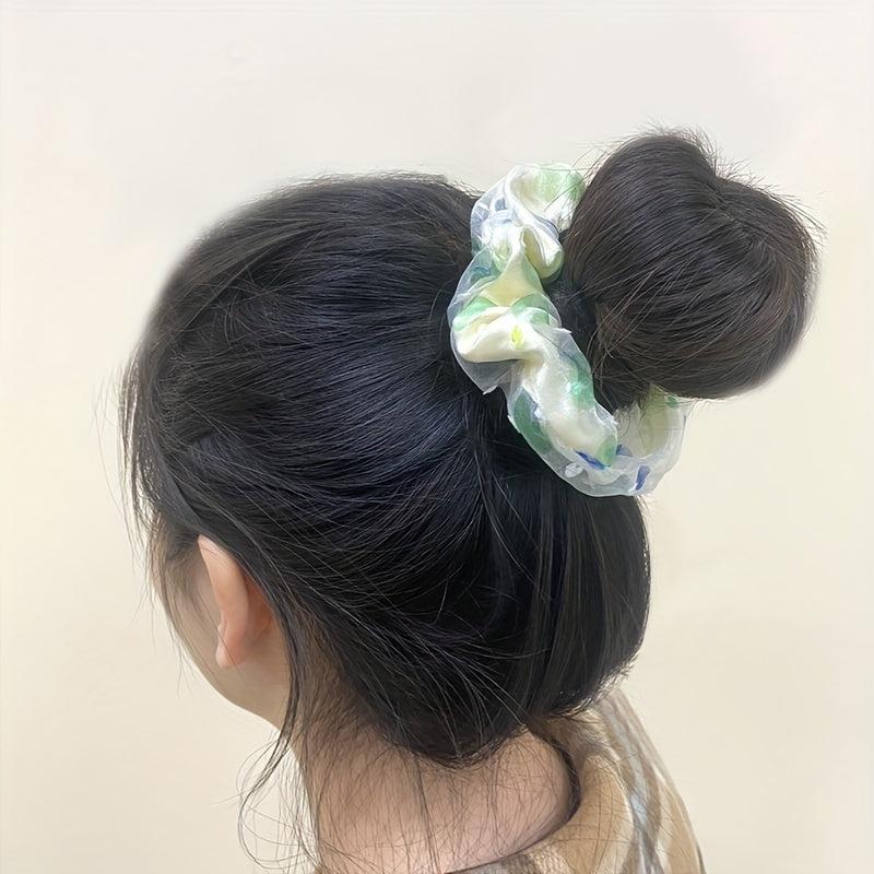 4Pcs Tulle Satin Hair Scrunchies Soft Ponytail Holder