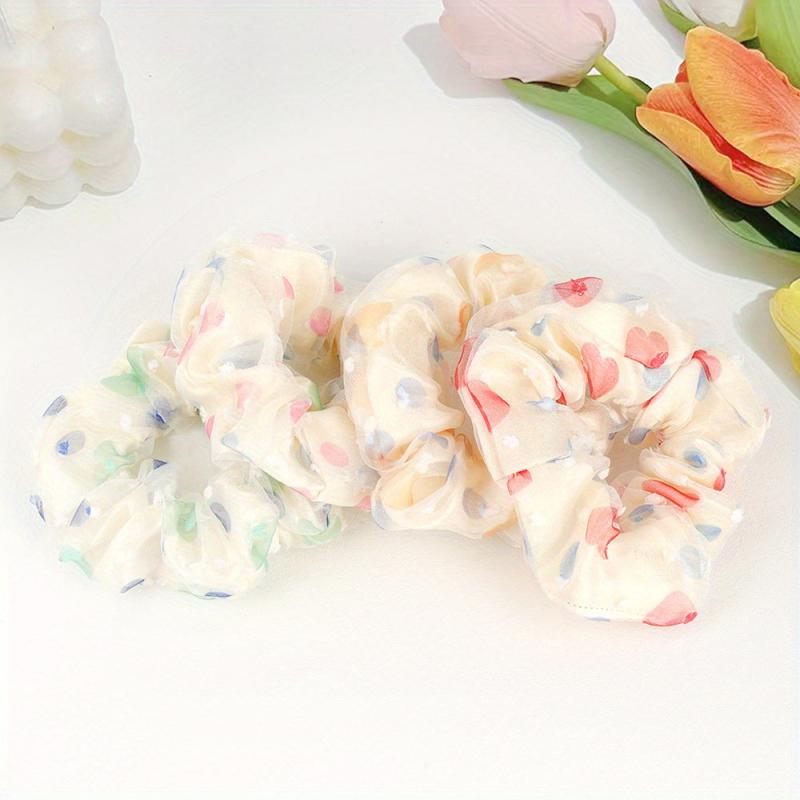 4Pcs Tulle Satin Hair Scrunchies Soft Ponytail Holder