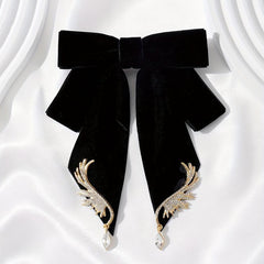 Velvet Bowknot Brooch Pin Rhinestone Wings Shirt Collar Pin