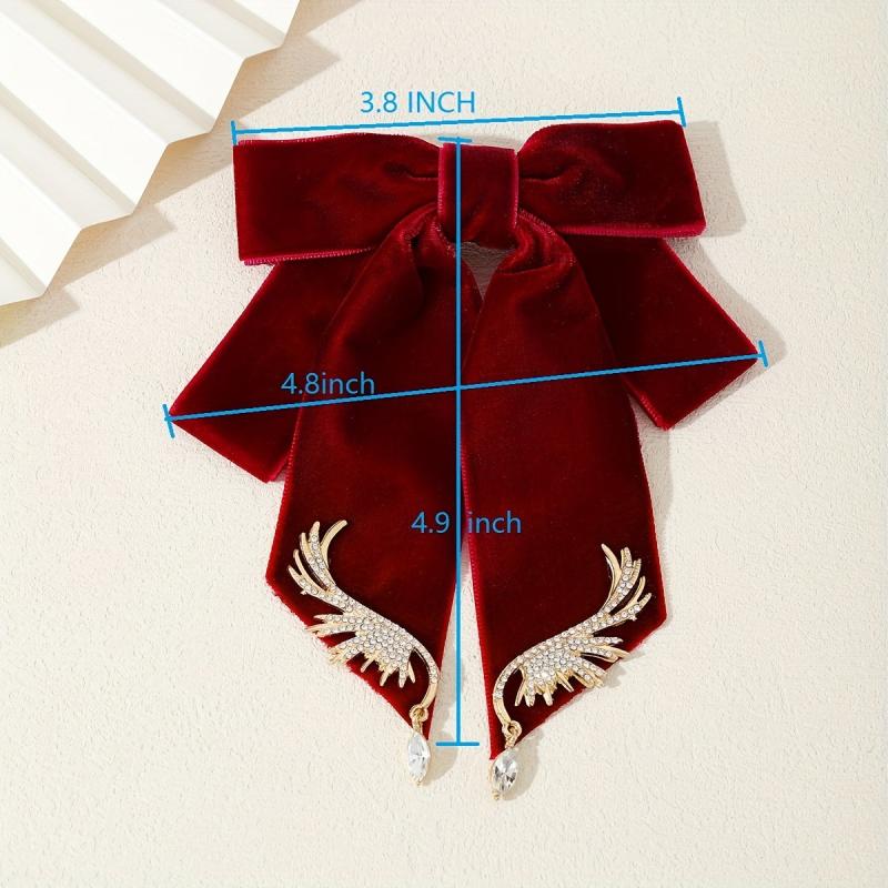 Velvet Bowknot Brooch Pin Rhinestone Wings Shirt Collar Pin