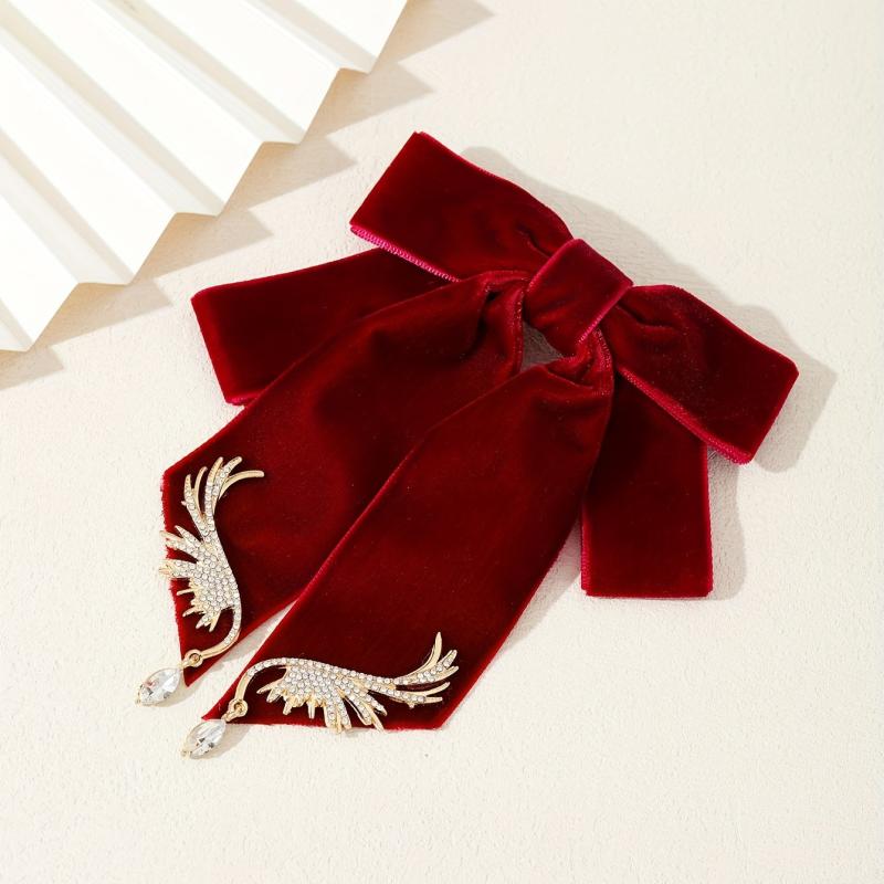 Velvet Bowknot Brooch Pin Rhinestone Wings Shirt Collar Pin