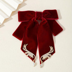 Velvet Bowknot Brooch Pin Rhinestone Wings Shirt Collar Pin