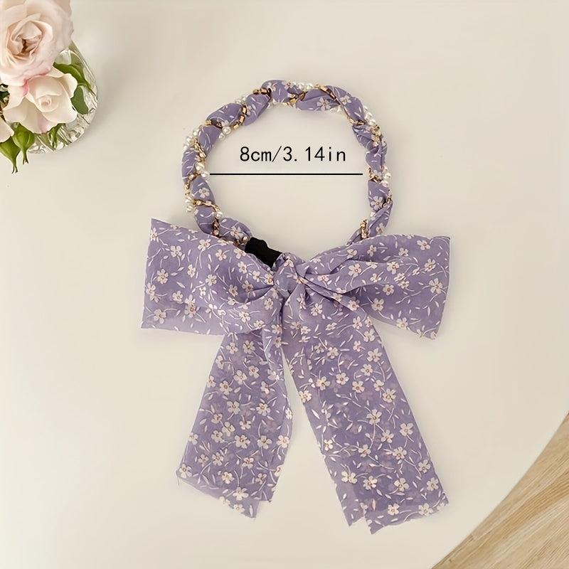Boho Style Pearl Hair Tie Braided Scrunchie Floral Hair Accessories