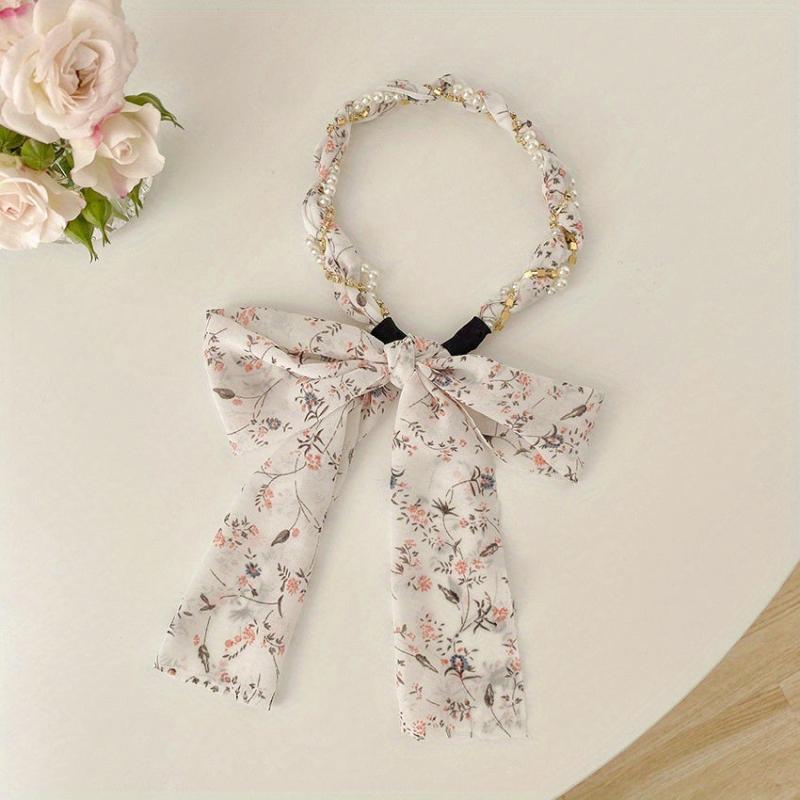 Boho Style Pearl Hair Tie Braided Scrunchie Floral Hair Accessories