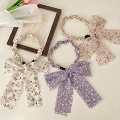 Boho Style Pearl Hair Tie Braided Scrunchie Floral Hair Accessories
