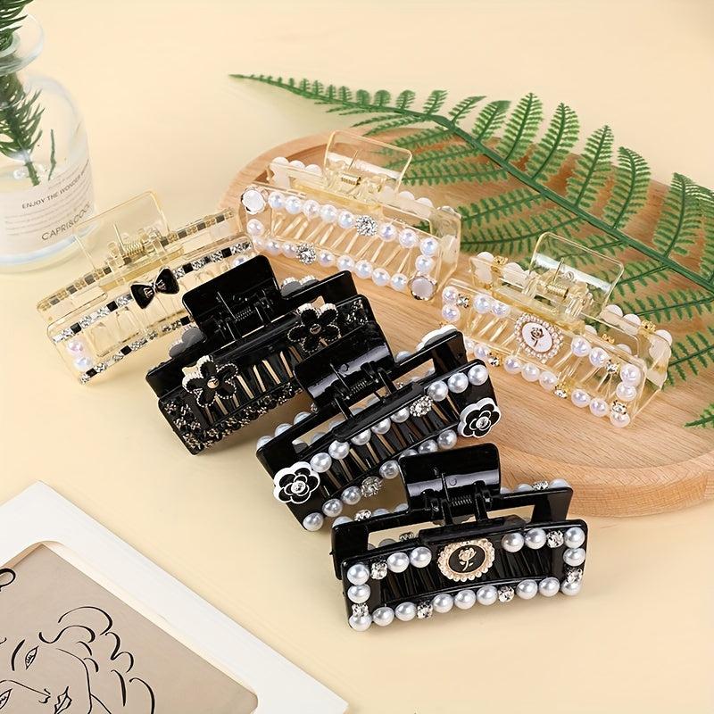 Camellia Flower Hair Claw Clip Acrylic Banana Clip Faux Pearl Jaw Clamp