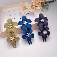 3pcs Frosted Flower Rhinestone Hair Claw for Dance Party