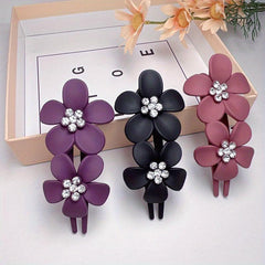 3pcs Frosted Flower Rhinestone Hair Claw for Dance Party