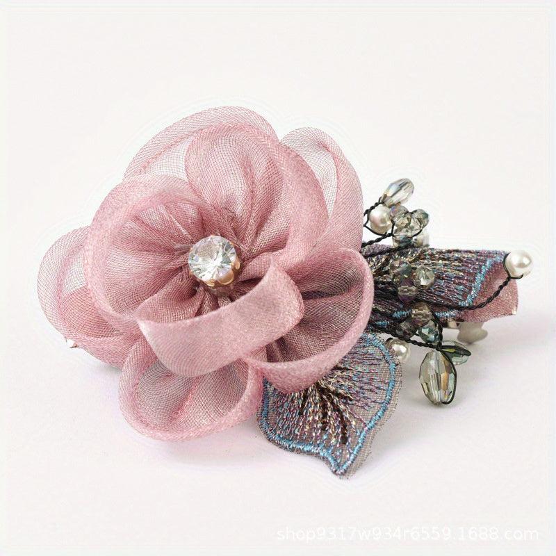 Rhinestone Floral Hair Clip Faux Pearl Wedding Headpiece