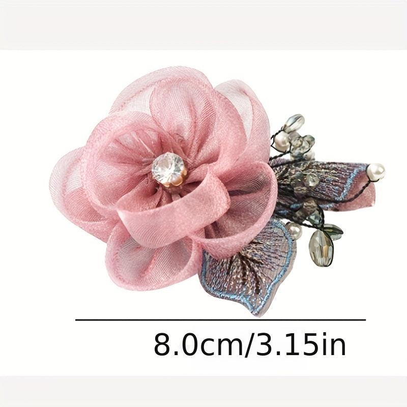 Rhinestone Floral Hair Clip Faux Pearl Wedding Headpiece