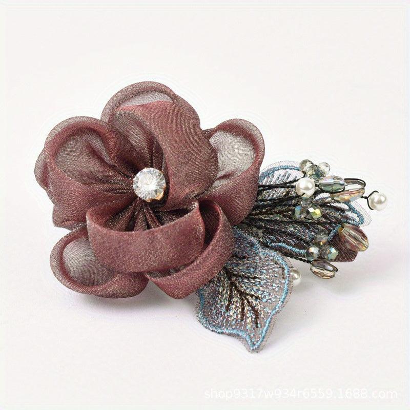 Rhinestone Floral Hair Clip Faux Pearl Wedding Headpiece