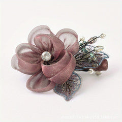 Rhinestone Floral Hair Clip Faux Pearl Wedding Headpiece