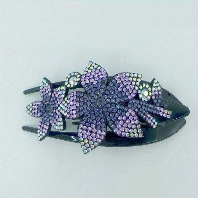 Flower Leaf Decor Hair Clip Anti Slip Rhinestone Duck Billed Clip