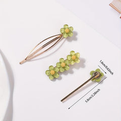 3pcs Green Flower Hair Clips Set All Match Bobby Hair Pins Hair Accessories