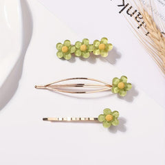 3pcs Green Flower Hair Clips Set All Match Bobby Hair Pins Hair Accessories