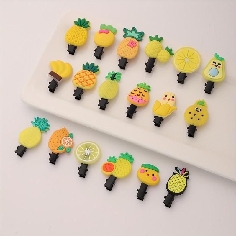 18pcs Baby Girls Fruit Hair Clip Pineapple Pear Duck Billed Clip